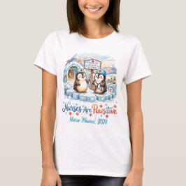 Camiseta Enfermeira Pinguim Fofa Aquarela Nome Personalizad