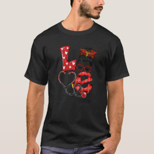 Camiseta Enfermeira Plaid Leopard Amor Coração Desarrumado