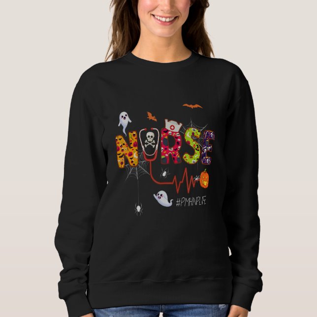 Camiseta Enfermeira Pmhnp Stethoscope Halloween Ghost Spide (Frente)