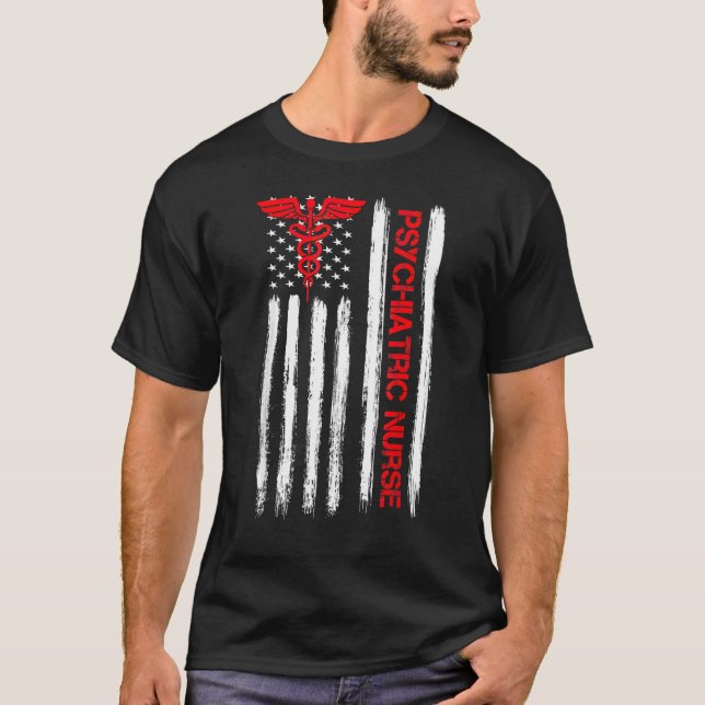 Camiseta Enfermeira Psiquiátrica Bandeira Americana Rn Saúd (Frente)
