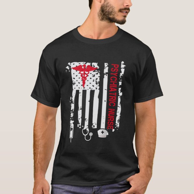 Camiseta Enfermeira Psiquiátrica Flag American RN Mental He (Frente)