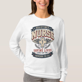 Camiseta Enfermeira Registrada Emblema Vintage Haste de Asc