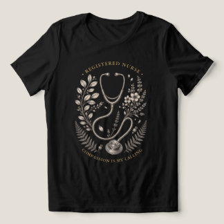 Camiseta Enfermeira Registrada Estetoscópio Botânico Vintag