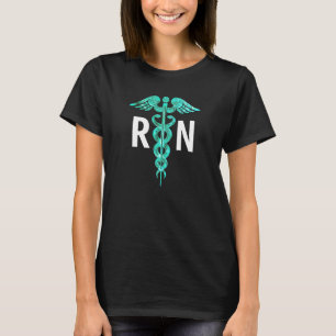 Camiseta Enfermeira Registrada RN Caduceus Turquoise Preta
