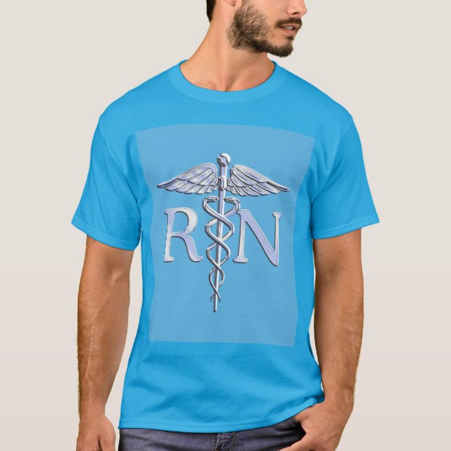 Camiseta Enfermeira Registrada RN Prata Tal Como Caduceus B (Frente)