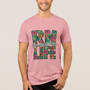 Camiseta Enfermeira Registrada RN Vida Floral Desenho Vetor