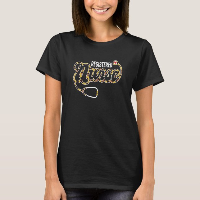 Camiseta Enfermeira Registrada Stethoscope Heart Leopard Pr (Frente)