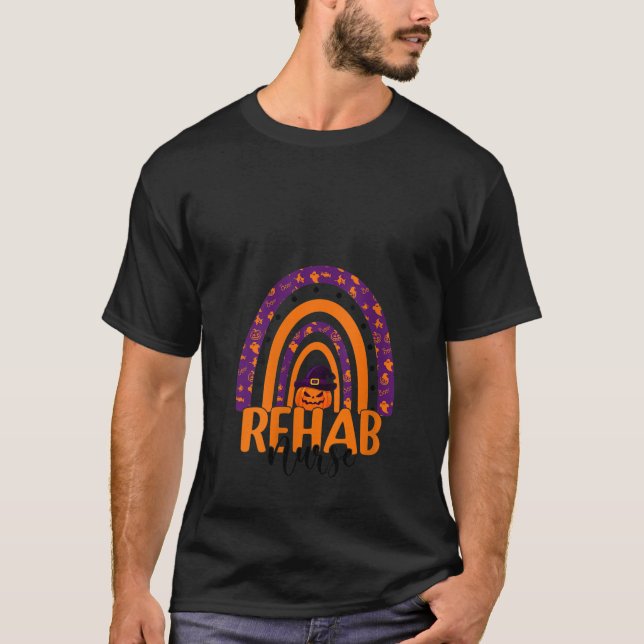 Camiseta Enfermeira Rehab Reabilitação do Arco-Íris Hallowe (Frente)