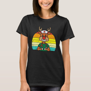 Camiseta Enfermeira Rena de Natal Retro Xmas Jaleco Enferme