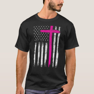 Camiseta Enfermeira Rosa Cruzando Cristãos com Bandeira Ame