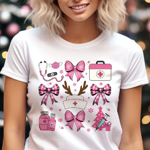 Camiseta Enfermeira Rosa Natal Arcos Coquete Médico Feriado