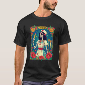 Camiseta Enfermeira rosa Skeleton Mulheres Tarot Card los m