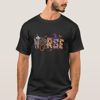 Camiseta Enfermeira Spooky Witch Festa de Bonita Vintagem B