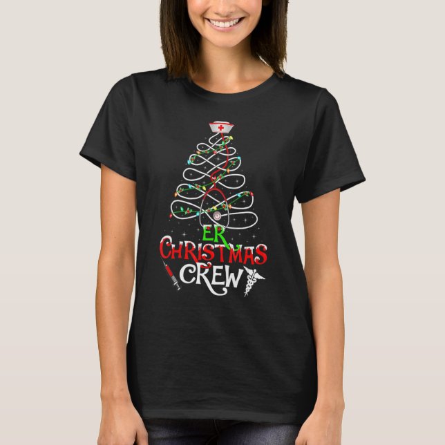 Camiseta Enfermeira Stethoscope Er Christmas Crew Tree Ligh (Frente)