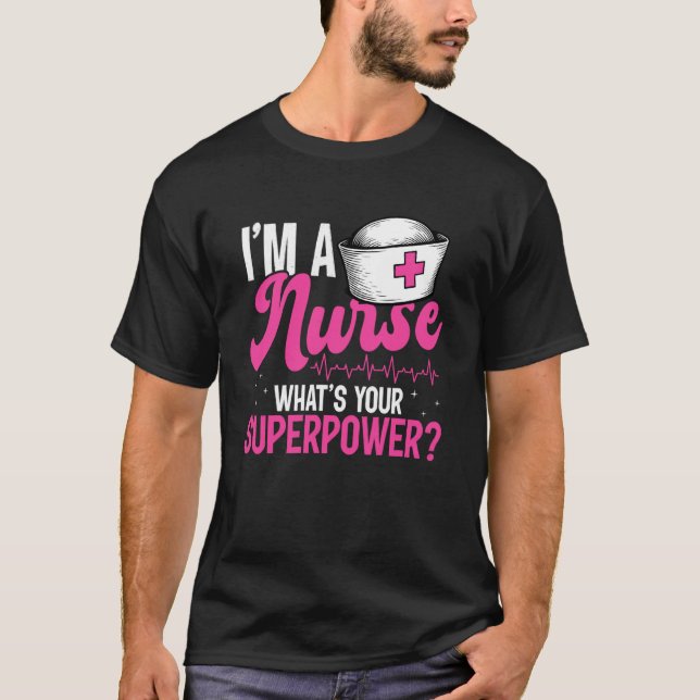 Camiseta Enfermeira Superpoder Coração Saúde Profissionais  (Frente)