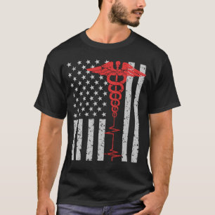 Camiseta Enfermeira Thin Red Line Caduceus Flag Americano