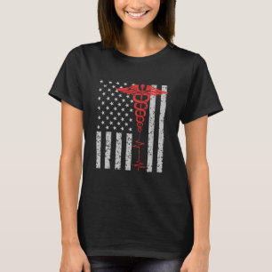 Camiseta Enfermeira Thin Red Line Caduceus Flag Americano