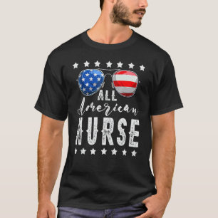 Camiseta Enfermeira Todo Americano Óculos de Sol 4 de Julho