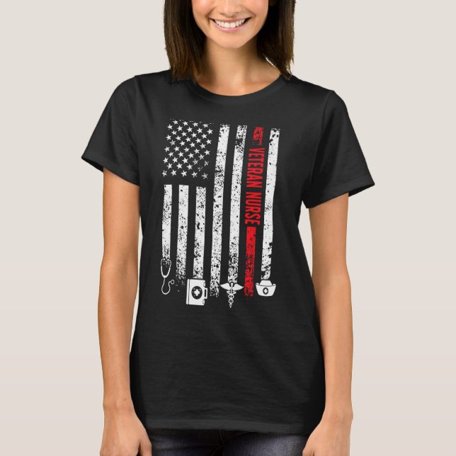 Camiseta Enfermeira Veterana Orgulhosa Bandeira Americana E (Frente)