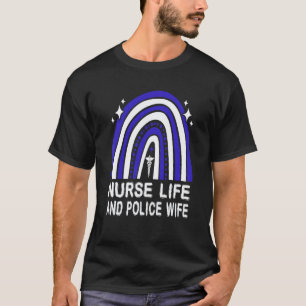 Camiseta Enfermeira Vida E Esposa Policial Arco-Íris Americ