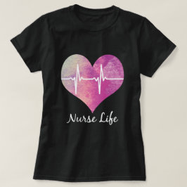 Camiseta Enfermeira Vida - EKG Coração Aquarela