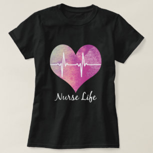 Camiseta Enfermeira Vida - EKG Coração Aquarela