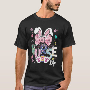 Camiseta Enfermeira Vida Laço Estetoscópio Coelho Feliz Pás