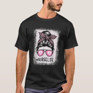 Camiseta Enfermeira Vida Sangrada Rosa-Rosa-Leopardo-Messy 