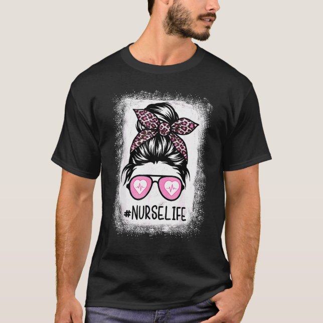 Camiseta Enfermeira Vida Sangrada Rosa-Rosa-Leopardo-Messy  (Frente)