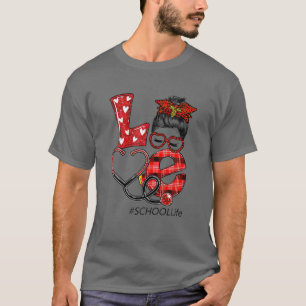 Camiseta Enfermeira Xadrez Leopard Amor Coração Mensagem 