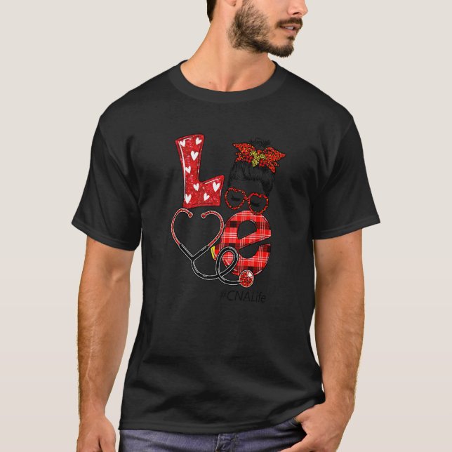 Camiseta Enfermeira Xadrez Vermelha Leopardo Adorava Coraçã (Frente)
