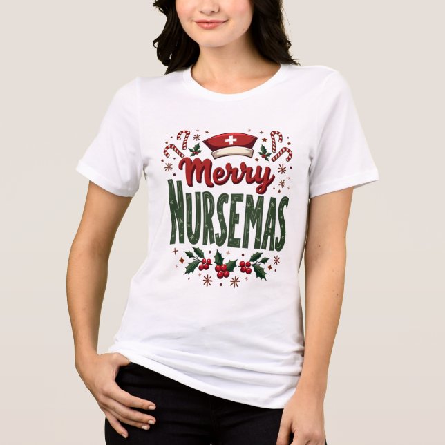 Camiseta Enfermeiras felizes Presente de Natal Cozy para En (Frente)