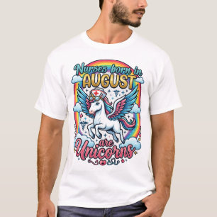 Camiseta Enfermeiras Nascidas Agosto Unicórnio Arco-íris En
