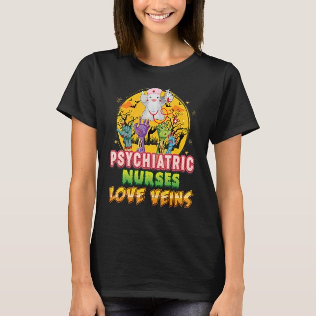 Camiseta Enfermeiras Psiquiátricas Adoram Veias Fantasmas B (Frente)