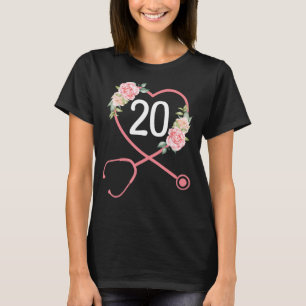 Camiseta Enfermeiro 20 Aniversário Stethoscope Cute Floral