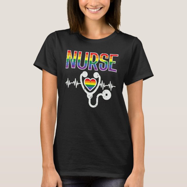 Camiseta Enfermeiro Arco-Íris Orgulho gay Ally Lgbtq Mês Ho (Frente)