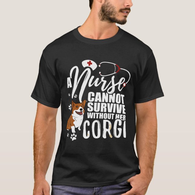 Camiseta Enfermeiro Cão Mãe Corgi Enfermando Para Mulheres (Frente)