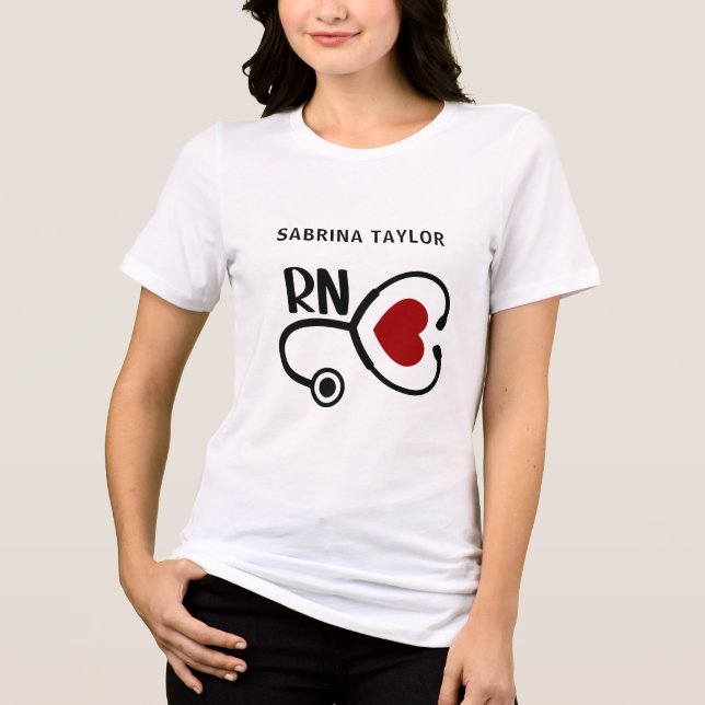 Camiseta Enfermeiro Cardíaco Estetoscópio Cardíaco RN (Frente)