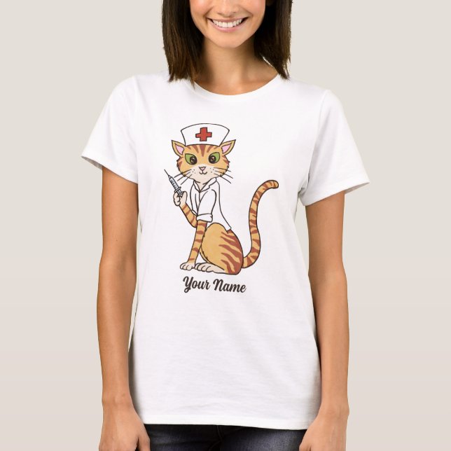 Camiseta Enfermeiro Cat - Ginger Tabby Enfermeira Cat Lover (Frente)