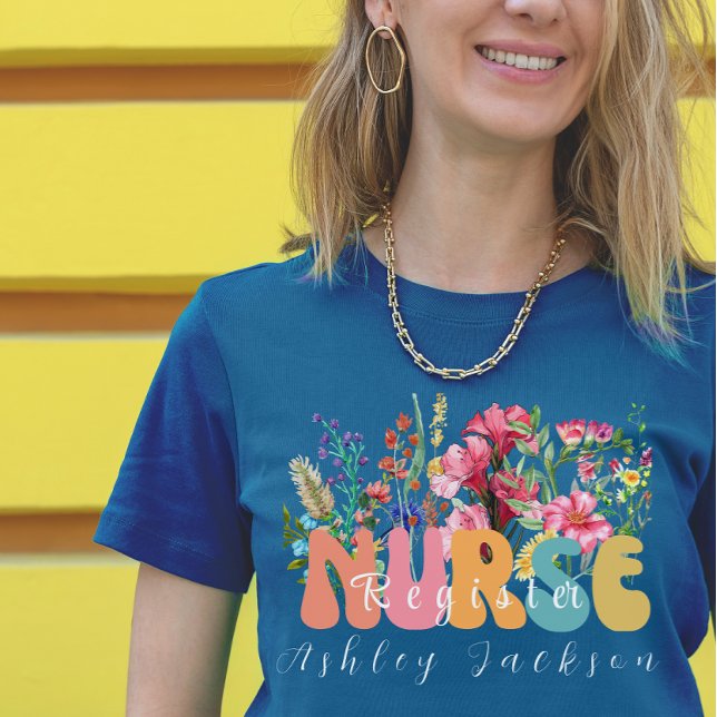 Camiseta Enfermeiro de flores silvestres de cor aquática pe (Criador carregado)
