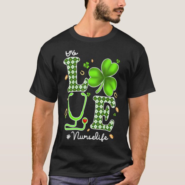 Camiseta Enfermeiro Dia de São Patrício Amor Enfermeiro Est (Frente)