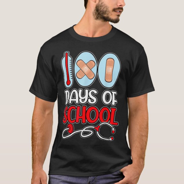 Camiseta Enfermeiro escolar 100 dias de estetoscópio de amo (Frente)
