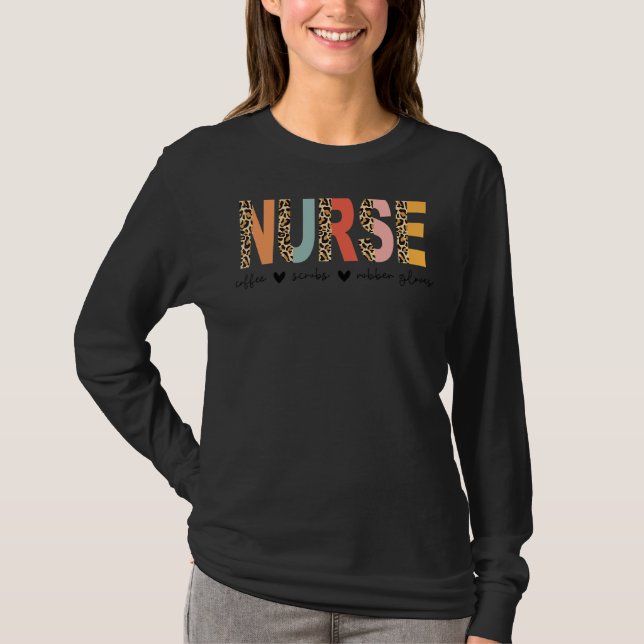 Camiseta Enfermeiro Esfregões De Café E Luvas De Borracha E (Frente)