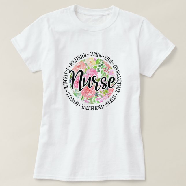 Camiseta Enfermeiro Inspiracional Floral (Frente do Design)