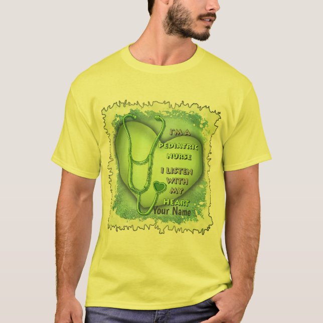 Camiseta Enfermeiro Pediátrico do Coração Verde (Frente)