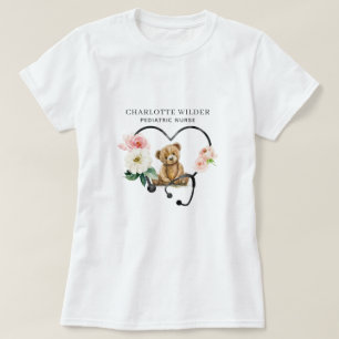 Camiseta Enfermeiro Pediátrico Urso de Teddy Urso Floral Es