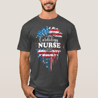 Camiseta Enfermeiro Sunflower USA Flag Cardiology Stethosco