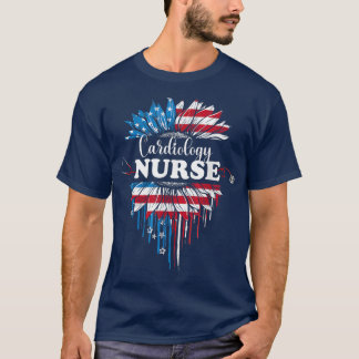 Camiseta Enfermeiro Sunflower USA Flag Cardiology Stethosco