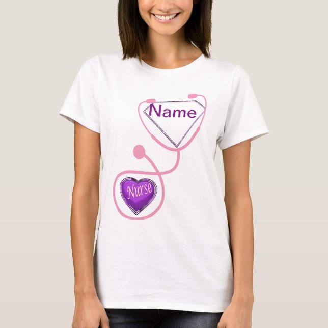 Camiseta Enfermeiro Super Stethoscope Glitter add Name (Frente)