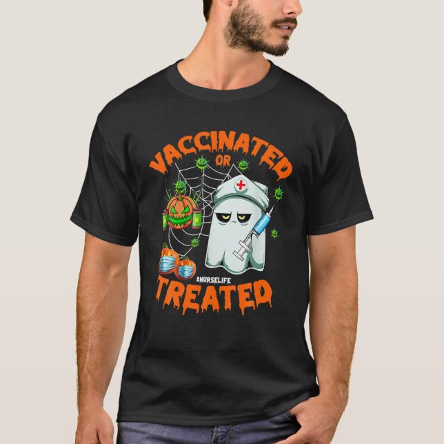 Camiseta Enfermeiro Vacinado Ou Tratado Fantasma Da Vida Ha (Frente)